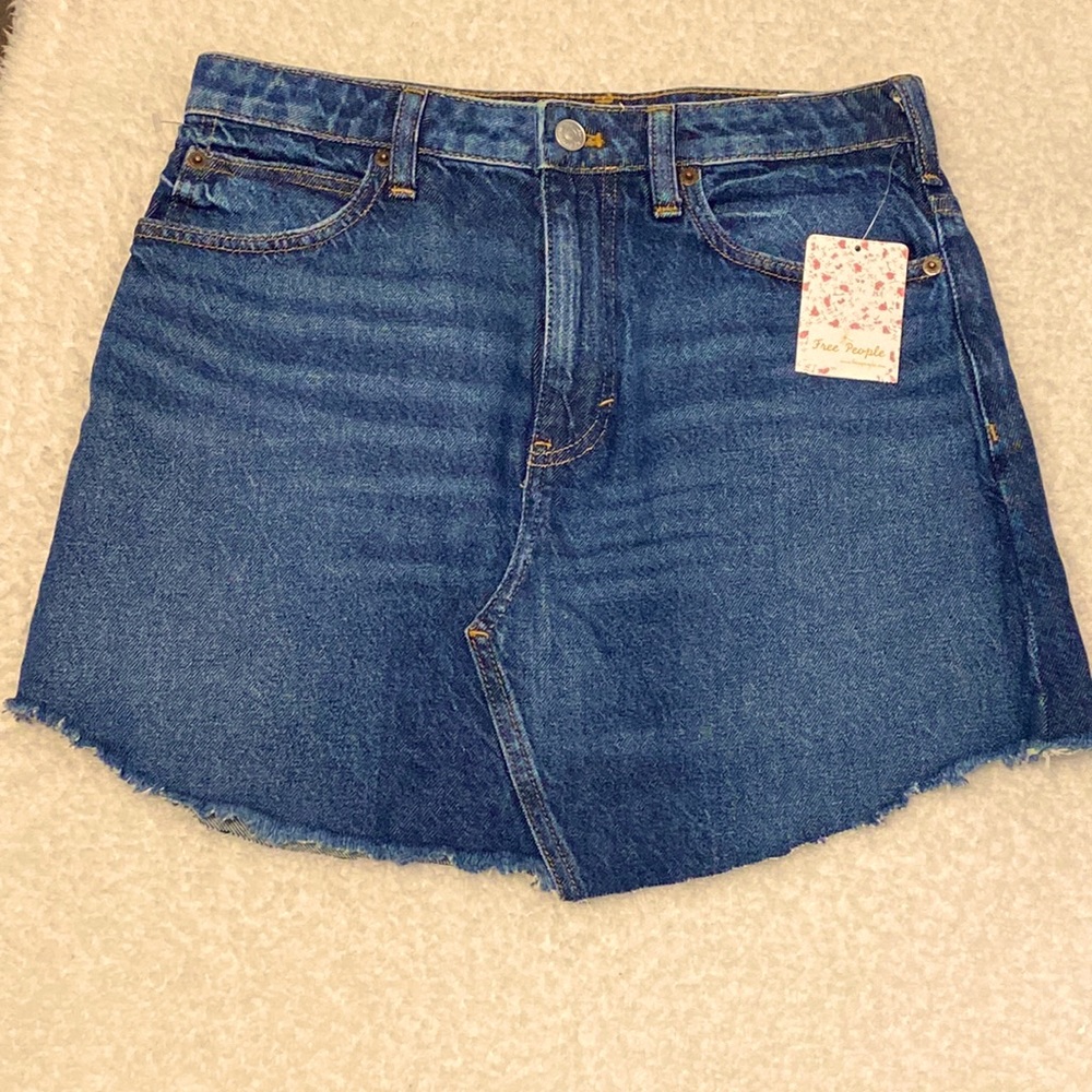 New Free People Bailey Cotton Denim Mini Skirt Mountain Blue Women's …Sz 27